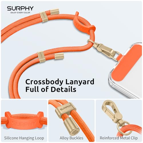 SURPHY Phone Lanyard Crossbody, Phone Strap Crossbody with 2 Tether Tabs - color: Orange