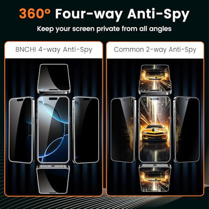 2 Pack 4 Way 360° Privacy Screen Protector for iPhone 16 Pro 6.3-Inches, Horizontal and Vertical All Around Anti-Spy 9H Tempered Glass Film, Scratch Resistant, Zero Bubbles, Face ID Sensitive