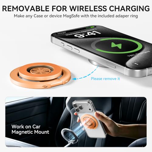 Magnetic Phone Ring Grip for MagSafe Compatible with iPhone 17/16(Orange) - color: Orange