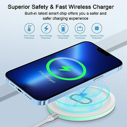 Wireless Samsung S24 FE Phone Charger for Android Wireless Fast Charging Pad Compatible for Galaxy S26 S25 Ultra S23 S22 S21 S20 FE Z Fold Flip 7 6 5, Moto G Stylus/Power,15W Wireless Charger Station - color: White