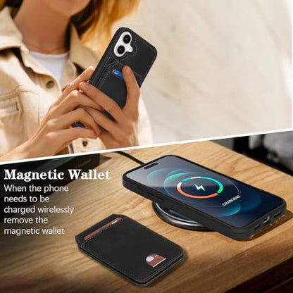 Ｈａｖａｙａ Soft-Touch Wallet Case for iPhone 16 - Matte Black | Soft touch matte finish, detachable 2-in-1 magnetic wallet with 5 card slots & kickstand, 1400 Gauss MagSafe 15W fast char - color: Matte Black