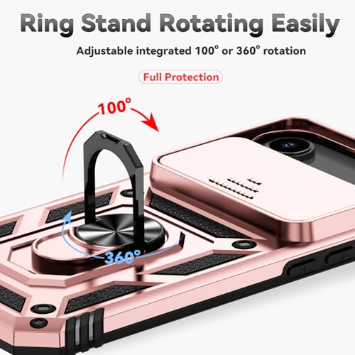 for iPhone Air Case, with Slide Camera Cover HD Screen Protector [Military Grade 16ft. Drop Tested] Ring Holder Kickstand Protective Phone Case for Apple iPhone Air 2025, Rose Gold - color: Rose Gold w/ Slide Camera 2nd gen. Military Grade
