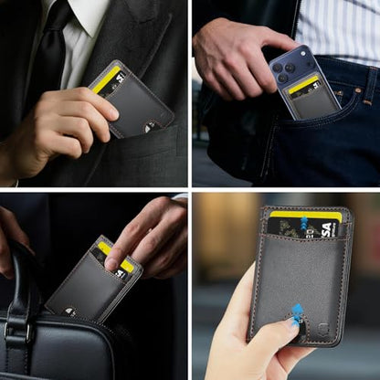 Strapurs Strong Magnetic Wallet Card Holder for MagSafe Phones and Cases, Slim PU Leather Detachable Phone Wallet with 6 Card Slots RFID Blocking for iPhone 17/16/15/14/13/12/Pro/Max/Plus – Black - color: Black