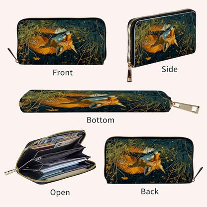 Ladies Wallet,Clutch Purses for Women Wallets Leather Credit Card Holder for Women Wristlet Slim Small Cute with Zipper,Thin RFID Blocking with Wrist Strap,Grass Fox - color: Grass Fox