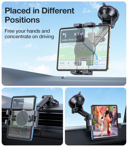 Tablet Holder for Car iPad Holder for Car【Windshield+Dash】Suction Cup ipad Mount for Truck Stand【360° 】Tablet Car Mount soporte de telefono para carro for All 4.7"-12.9" Apple iPad Samsung Galaxy Tab