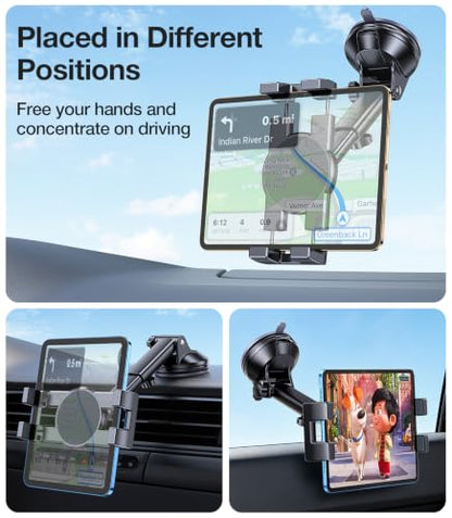 Tablet Holder for Car iPad Holder for Car【Windshield+Dash】Suction Cup ipad Mount for Truck Stand【360° 】Tablet Car Mount soporte de telefono para carro for All 4.7"-12.9" Apple iPad Samsung Galaxy Tab