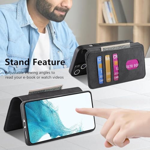 2 in 1 Wallet Case for Samsung Galaxy S22+ Plus 5G CMG Black | PU Leather Magnetic Flip Folio Case with RFID Blocking Card Holder, Credit Card Slots Kickstand, Shockproof Protective Cover - color: Black, size: Samsung Galaxy S22 Plus