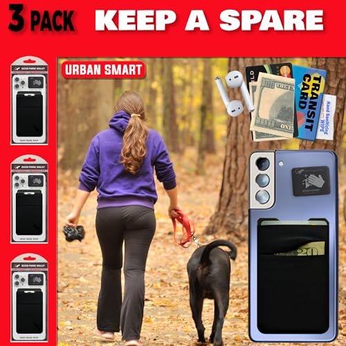 Gecko Travel Tech Double Pocket - Adhesive Card Holder - Cell Phone Pouch - Stick on Spandex Pocket - Carry Credit Cards and Cash (3 PACK - -BLANK- BLACK) - color: 3 PACK - --BLANK-- BLACK