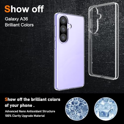 Silicone Clear for Samsung Galaxy A36 Case,Ultra Thin with Comfort Grip | Soft Slim-Fit TPU Galaxy A36 Phone Cover,Non-Slip,Shockproof Protection,Scrath-Resistant