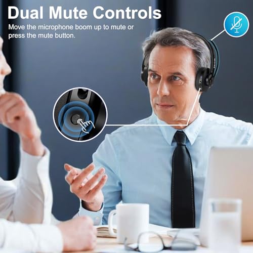Wireless Bluetooth Headset with CVC8.0 Noise-Cancelling Mic for Work
