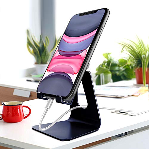 CreaDream Aluminum Cell Phone Stand, Adjustable Phone Holder for Desk - color: Navy Blue