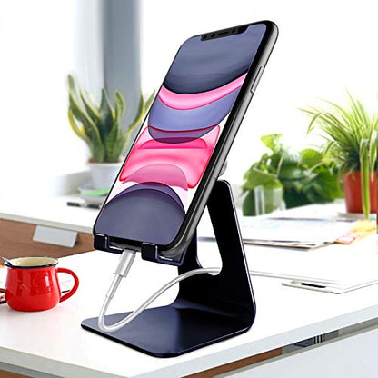 CreaDream Aluminum Cell Phone Stand, Adjustable Phone Holder for Desk - color: Navy Blue