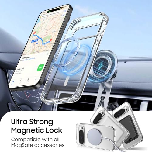 Magnetic for Google Pixel 10/Pixel 10 Pro Wallet Case Card Holder﻿ | Compatible with MagSafe, Shockproof Phone Cover with Detachable RFID Blocking Card Slot, Clear & Pink - color: Clear with Pink, size: Pixel 10/10 Pro