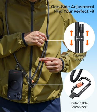 TORRAS Phone Lanyard Crossbody w/Hanging Loops, 2 Phone Tether Tabs, Black - color: 1-black