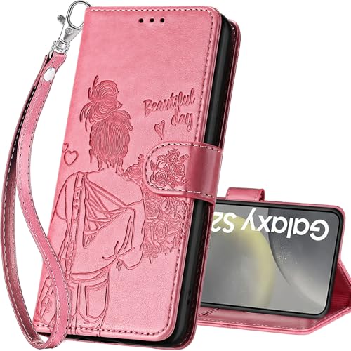 for Samsung Galaxy S25 Wallet case, Pink-Girl | 3 Card Holders, Kickstand, Shockproof TPU Shell, PU Leather, Magnetic Closure, Protective Flip Folio Cover, Women - color: 1