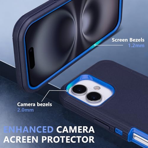 Defender for iPhone 16 Case with Belt Clip, Screen Protector Included | Military Grade Drop Protection, Rugged Shockproof Anti-Drop Full Body Protective Case for iPhone 16 6.1 Inch, Navy Blue - color: Navy+Blue