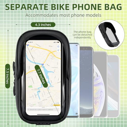 ROCKBROS Top Tube Bike Bag 1.3L Waterproof Bike Frame Bag | Bike Phone Bag with Sun-Visor, TPU Sensitive Touch Screen Bicycle Phone Bag