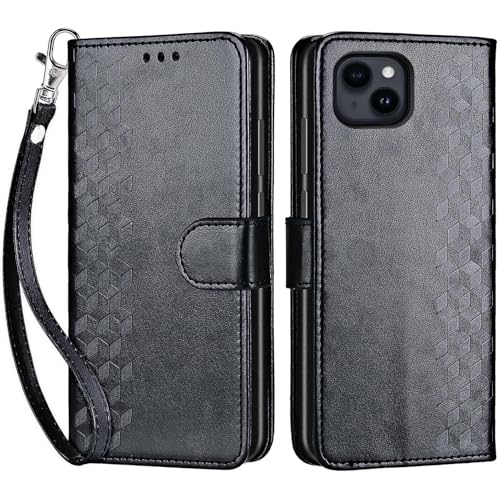 for iPhone 15 Plus Wallet case, Black-Cube | 3 Card Holders, Kickstand, Shockproof TPU Shell, PU Leather, Magnetic Closure, Protective Flip Folio Cover, Women - color: 4