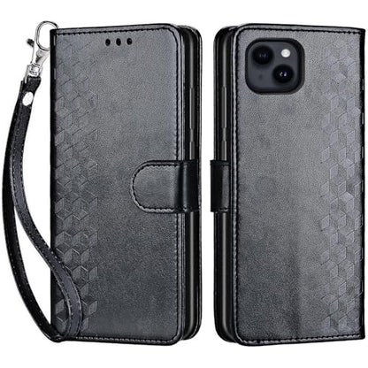 for iPhone 15 Plus Wallet case, Black-Cube | 3 Card Holders, Kickstand, Shockproof TPU Shell, PU Leather, Magnetic Closure, Protective Flip Folio Cover, Women - color: 4