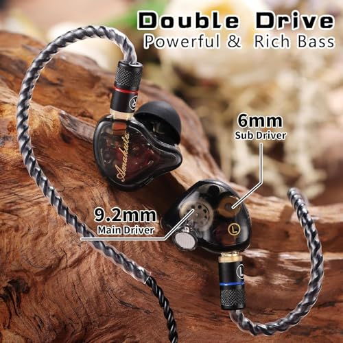 DEMAKE in Ear Monitor with Detachable Silver-Plated 3.5mm Cable, with Mic - color: Black Splicing, size: With Mic