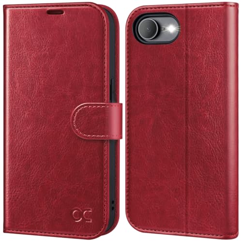 OCASE for iPhone 17e/iPhone 16e Wallet Case, Card Holder, Red | RFID Blocking, Kickstand, Magnetic Closure, PU Leather Flip Folio, Shockproof TPU Shell, Protective Phone Cover (6.1") - color: Red
