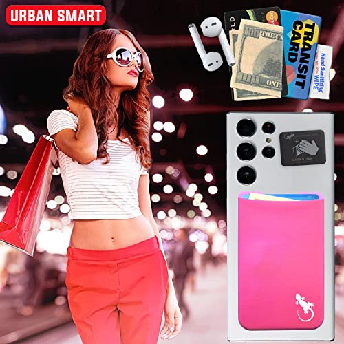 Phone Wallet - Adhesive Card Holder - Cell Phone Pouch - Stick on Lycra Pocket by Gecko - Carry Credit Cards and Cash - color: TWIN - PINK WHITE