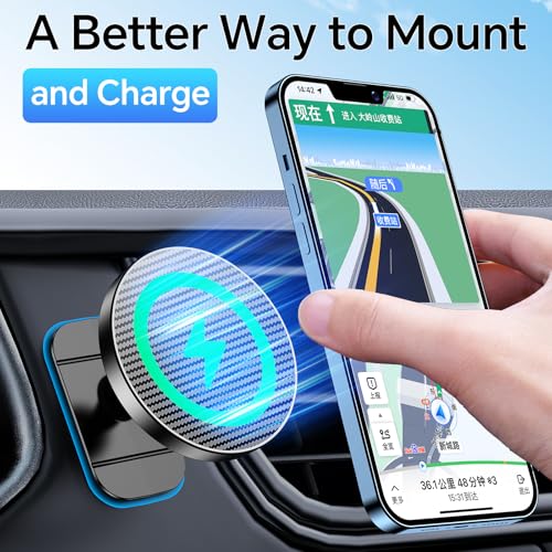 Coolpow Magsafe Car Mount Charger, Magnetic Wireless Car Charger for iPhone - color: Carbon Fiber