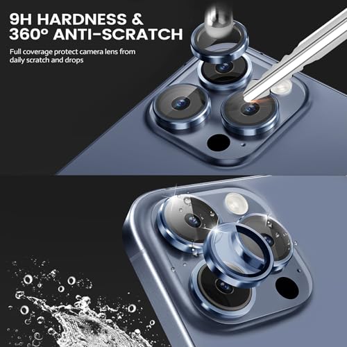 for iPhone 15 Pro Max / iPhone 15 Pro Camera Lens Protector, 9H Hardness Tempered Glass Camera Screen Protector, Strong Adsorption Individual Metal Anti Scratch HD Clear Case Friendly Camera