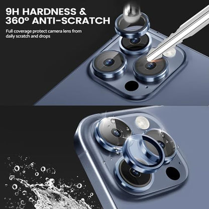 for iPhone 15 Pro Max / iPhone 15 Pro Camera Lens Protector, 9H Hardness Tempered Glass Camera Screen Protector, Strong Adsorption Individual Metal Anti Scratch HD Clear Case Friendly Camera