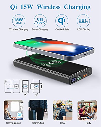 Wireless Portable Charger, Ultra Slim PD20W USB C Fast Charging 10000mAh Power Bank LED Display, External Battery Pack, Travel Essential Phone Powerbank for iPhone 17 16 Samsung S25 Google etc (black) - color: black