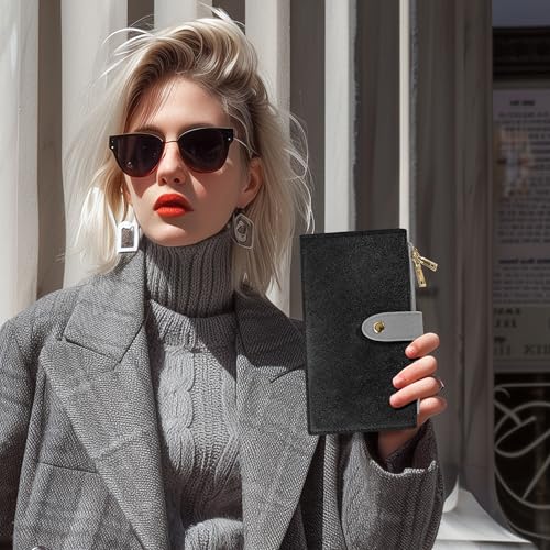 Travelambo RFID Wallet Women Bifold Multi Card Wallet Case with Zipper Pocke Credit Card Holder for Women - color: Black & Grey