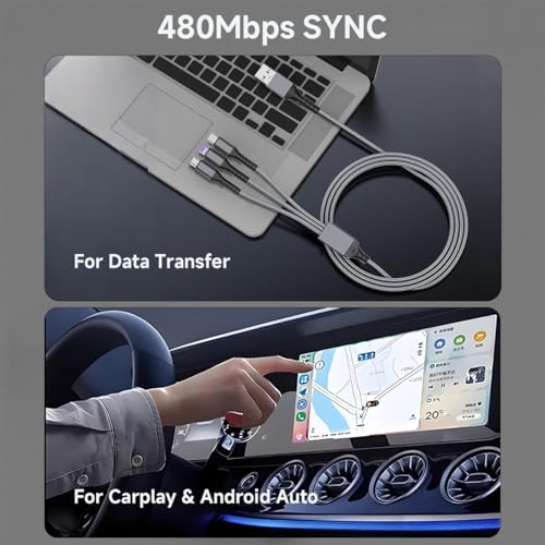 3 in 1 Multi Charging Cable, 3.94ft Universal USB C Cable Fast Charging Cord, USB to USB C/Micro USB/Lighting Multiple Cable for iPhone, Tablets, Samsung, Android and More
