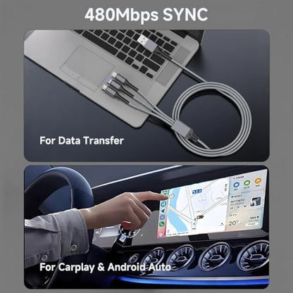 3 in 1 Multi Charging Cable, 3.94ft Universal USB C Cable Fast Charging Cord, USB to USB C/Micro USB/Lighting Multiple Cable for iPhone, Tablets, Samsung, Android and More