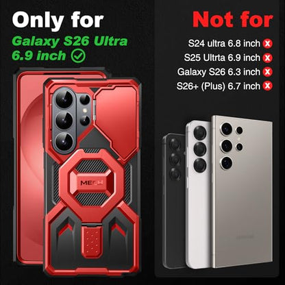 TONGATE Magnetic Stand for Samsung Galaxy S26 Ultra Case, Compatible with Magsafe, [Camera Cover & 2 Front Frames][Military Drop Protection] S26 Ultra Case Built-in Screen Protector & Belt Clip, Red - color: Red