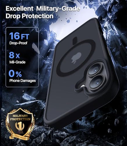 CAHEJILU Magnetic for iPhone 16 Case,[Compatible with MagSafe][Military Grade Drop Protection] Anti-Fingerprint Translucent Matte Shockproof Protective Case for iPhone 16 Phone Case 6.1",Black - color: A1-Black