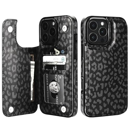 HAOPINSH for iPhone 16 Pro Max Wallet Case with Card Holder, Black Leopard Cheetah Pattern Back Flip Folio PU Leather Kickstand Card Slots Case for Women Girls, Double Magnetic Clasp Shockproof 6.9" - color: Black Leopard