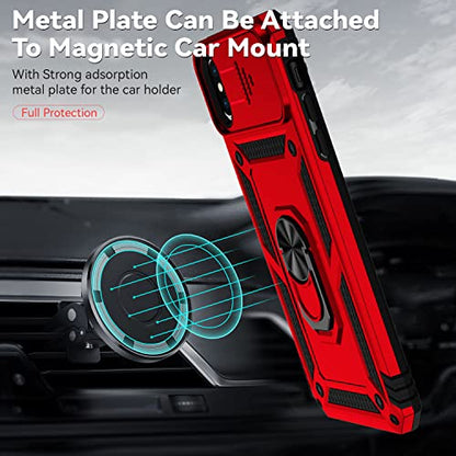 for iPhone Xs Max Case with Camera Lens Cover HD Screen Protector, Dual Layer Military Grade Drop Protection Magnetic Ring Holder Kickstand Protective Phone Case for iPhone Xs Max 6.5 inch (Red) - color: Red with camera cover Military-Grade 2nd gen