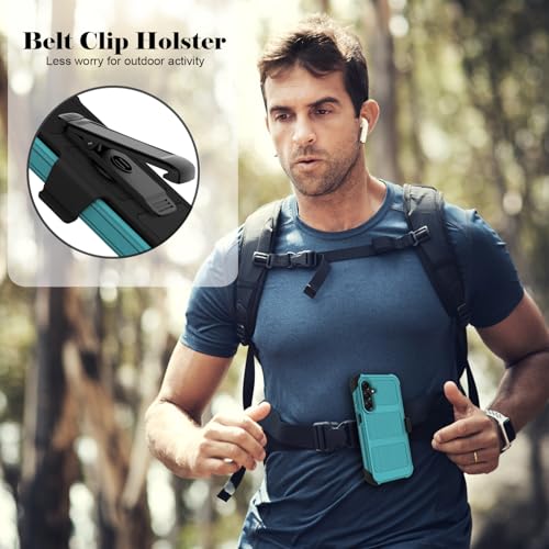 for Samsung Galaxy A16 5G Case with 2 Pack Tempered Glass Screen Protector, [Holster Series] Belt Clip Hard Tough Heavy Duty Rugged Shockproof Protective Cell Phone Case (Blue Green) - color: Blue Green