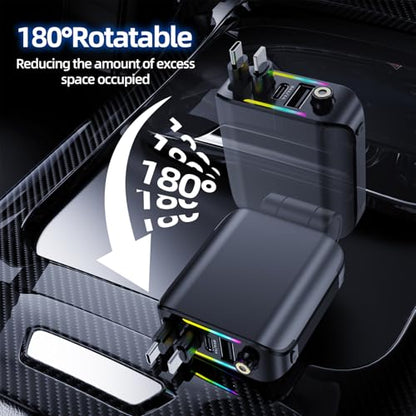 [2026 Ultra-Slim, 75% Less Space] Retractable Car Charger with Starlight, Max 120W USB C Car Charger Adapter, Cars Phone Chargers Fast Charging, Car Chargers for iPhone 17 16 Pro Max Plus and Android