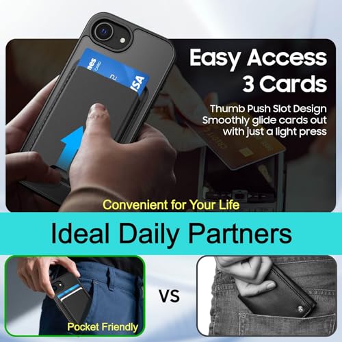 Magnetic for iPhone 17e/iPhone 16e Wallet Case with Card Holder | Compatible with MagSafe, Shockproof Phone Cover with Detachable RFID Blocking Credit Card Slot, Black - color: Black, size: iPhone 17e/16e