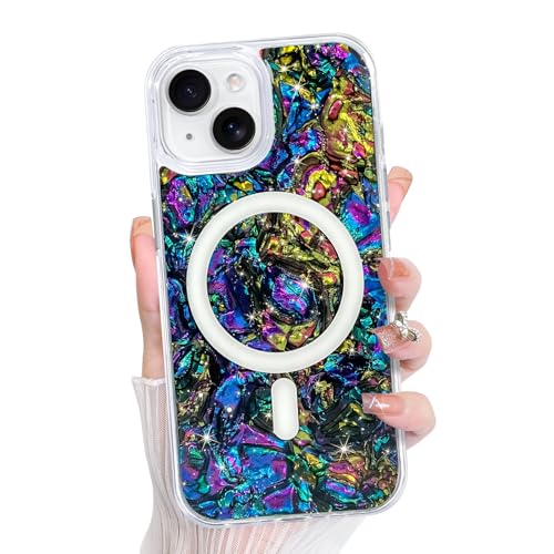 Bonoma for iPhone 15 Case Luxury Sparkle Opalescent Pearl Cover -Black | Magnetic Support for MagSafe Slim Shockproof Case, High-Duty Protection with Phone Case for Women Girls - color: Black Marble, size: iPhone 15