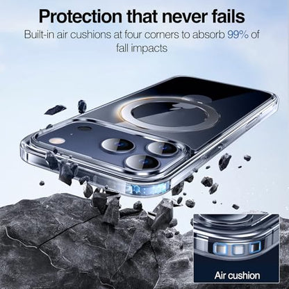 Anqrp 360° All-in-ONE Crystal Clear Case for iPhone 17 Pro Max with Rotatable Magnetic Stand, Compatible with Mag-Safe, Anti-Yellowing Transparent MIL-Grade Shockproof Phone Case Cover