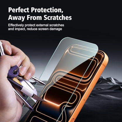 2+2 Pack compatible with iPhone 17 Pro Screen Protector Tempered Glass with Camera Lens Protector, Protection Film with Easy Installation Frame, 9H Hardness, Scratch Resistant, Case Friendly - size: iP17 Pro transparent