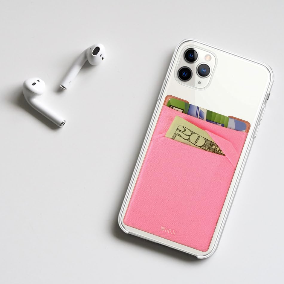 RFID Blocking Phone Card Wallet - Double Secure Pocket - Ultra-Slim Self Adhesive Credit Card Holder Card Sleeves Phone Wallet Sticker All Smartphones (Pink)-2PC - color: Pink