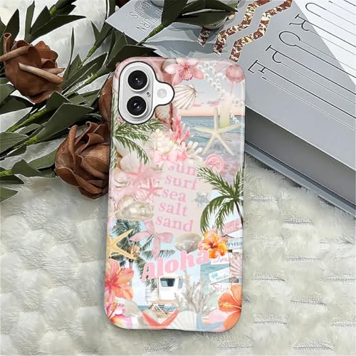 Case for iPhone 16, Cute Phone Case, Aloha Summer Collage | Hybrid 2-Layer Phone Cover，Military-Grade Protection Durable Shockproof Anti-Scratch Cases - color: Pink Aloha Summer Collage, size: Iphone 16