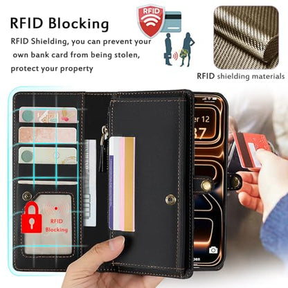 for Wallet Case Compatible with iPhone 17 Pro,Multi-Function Detachable 2 in 1 Magnetic iPhone 17 Pro Case Wallet,Flip Strap Zipper Card Holder Phone Case with Shoulder Straps (Black) - color: Black, size: iPhone 17 Pro