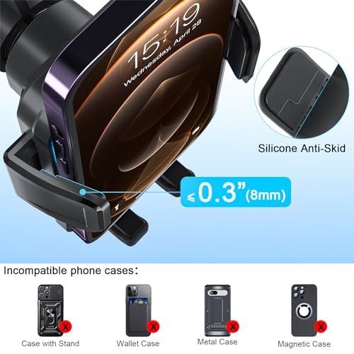 Wireless Car Charger Mount, Dual Coil 15W Fast Charging Holder with Auto Smart Sensor Clamping and LED Ambient Light, Upgraded Phone Holder for Cars