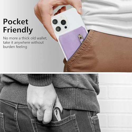 HAII for MagSafe Card Wallet Bag compatible with MagSafe Invisible Ultra-Thin Lightweight Kickstand Magnetic Mobile Wallet Man Woman, 4 Card Slots + 1 Zipper Cash Bag. (Purple, Zipper) - color: Purple, size: 4 Card Slots + 1 Zipper Cash Bag - Zipper