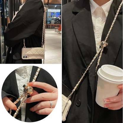 Cell Phone Lanyard Phone Crossbody Chain, Adjustable Cellphone Straps,Leather+Metal Shoulder Strap Chain with Phone Tether Patches Compatible with Most Phones Bag Purse - color: D