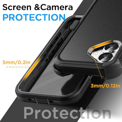 AICase for iPhone 16 Plus Case(6.7") with Belt Holster+Glass Screen Protector,Heavy Duty Drop Protection Full Body Rugged Shockproof/Dust Proof Military Protective Tough Durable Men Wome 6.7" 2024 - color: Black+Belt Clip+Protector